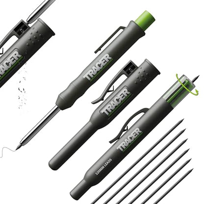 Tracer Mechanical Carpenter Pencils Set with Replacement Lead (6 Pack) - Construction Pencil with Site Holster - All In One Marking Kit for Carpenter Tools Contractor Pencils - AMK1 - style: Pencil + Lead