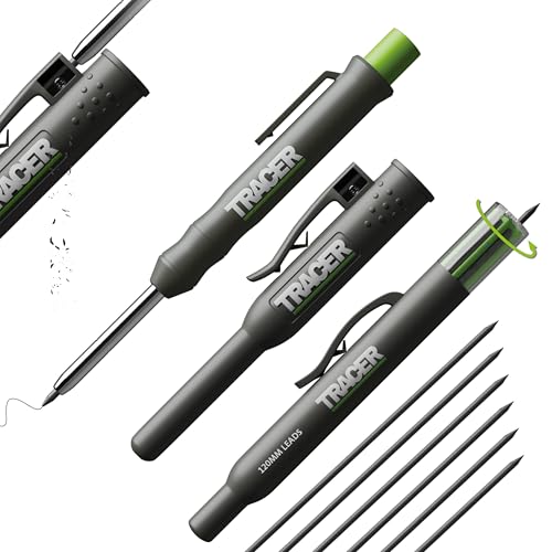 Tracer Mechanical Carpenter Pencils Set with Replacement Lead (6 Pack) - Construction Pencil with Site Holster - All In One Marking Kit for Carpenter Tools Contractor Pencils - AMK1 - style: Pencil + Lead