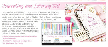 Zebra Pen Journaling and Lettering Set, 18-Pack Pastel Colors, Includes 6 Mildliner Highlighters, 6 Brush Pens, and 6 Sarasa Clip Gel Pens, Ideal for Creative Planning and Hand Lettering (76018) - style: Calligraphy and Journaling Set