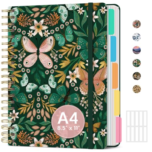 Large Spiral Notebook with Dividers & Tabs, 8.5" x 11" Hardcover 5 Subject Notebook for Work, 280 Pages, College Ruled, Cute Journal for Women, Perfect for Study & Office Note Taking, Butterfly - color: E-Butterfly