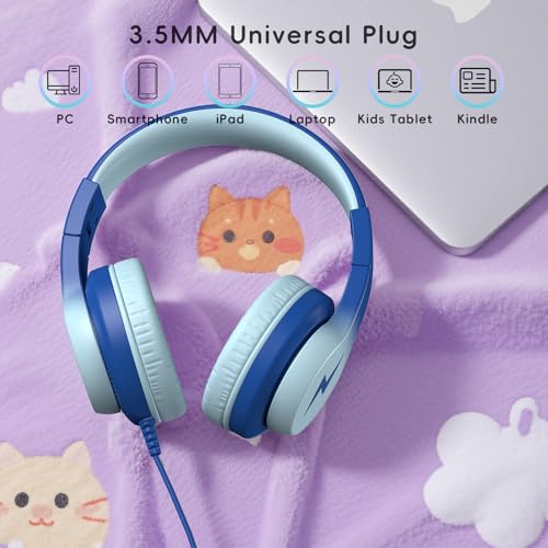 Candy Bila Kids Headphones, Wired Headphones for Kids Over Ear with Microphone, Foldable Headphone for Learning & Entertainment,Light Blue - color: Light Blue
