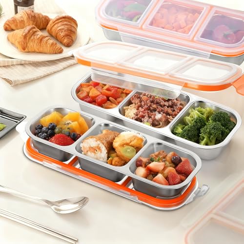 3 Pack Container Sets, Stainless Steel Food Containers, 3-Compartment Leak-Proof Lunch Box Set, Reusable Bento Boxes, Stackable Storage Containers, Ideal for School, Daycare, Work, and Travel