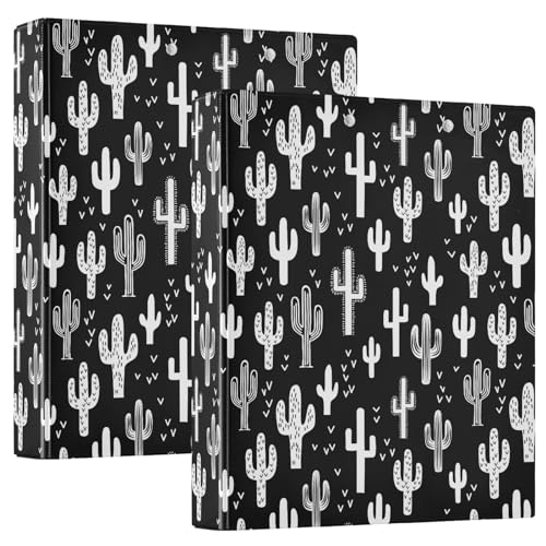 Black and White Fun Western Cactus 3 Ring Binder 1.5" Decorative D-Ring Binder with Clipboard&3 Clear Pockets, Holds 200 Sheets A4 Size Paper Waterproof Binders for School Home Office|2 Pack - color: Black and White Cactus, size: 12.4x10.63x2.36 Inch-2 Pa