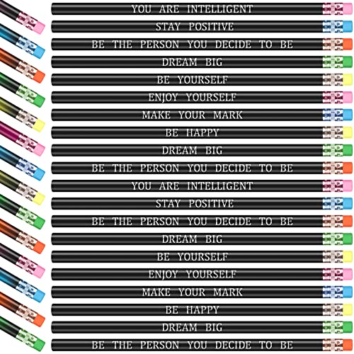 Epakh 100 Pcs Inspirational Pencils Color Changing Pencils Bulk with Eraser HB Wooden Pens Gift for Kids Back to School Gift for Classroom, Student Reward(Black,Classic Style) - color: Black