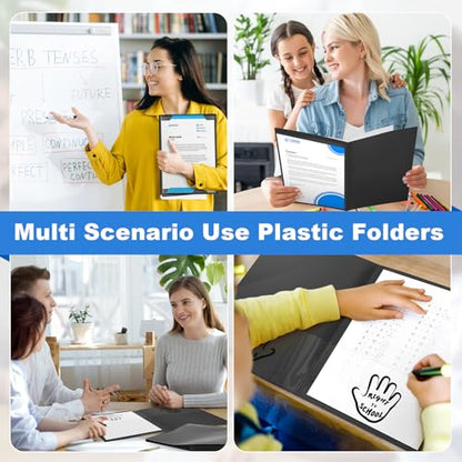 Henoyso 24 Pcs School to Home Folder with Pocket Plastic Heavy Duty Clipboard Folder with Clear Front Pocket Homework Take Home Folders for School Students Parent Teacher Communication(Black) - color: Black