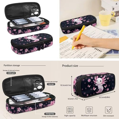Cherry Blossom Backpack Axolotl Backpack for Girls with Lunch Box Water Bottle Holder and Aesthetic Pencil Case 4PCS Set 4th 5th 6th Grade Cute Bookbag 17 inch Kawaii School Bag for Boys - color: Cherry Blossom Axolotl