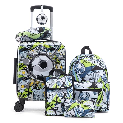 16’’ Kid’s Luggage Set with Spinner Wheels, Hardside with Suitcases,6 Piece | Carry on Luggage, Travel Rolling Luggage Airline Approved Suitcase Set with Spinner Wheels Girls Boys - color: Soccer