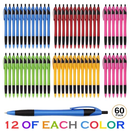 Pens Bulk, 60 Pack Gripped Slimster Ballpoint Pens Black Ink | 1.0mm Smooth Writing No Bleed No Skip, Click Pens with Comfort Grip for Teachers, Students, Servers, School & Office Use - style: Classic