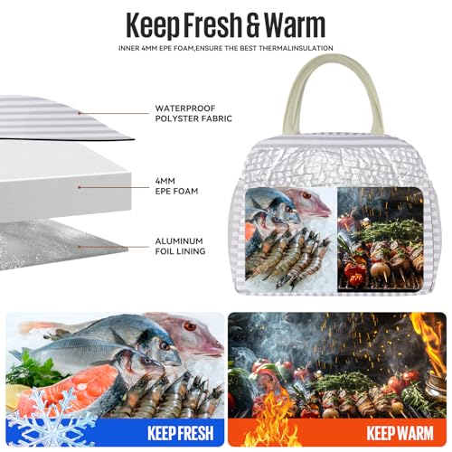 douyadady Lunch Bag Women/Men Lunch Box Women/Men (Grey+White Stripes) | Spacious Lightweight Waterproof Sturdy Durable Great Value For Office Work School Picnic Travel - color: Grey+White Stripes