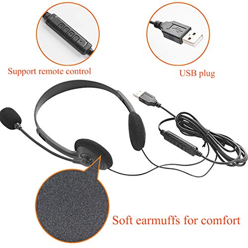 CALIDAKA USB Headset with Microphone, Lightweight PC Headphones for Business, Online Courses, Skype Chat, Call Center, Gaming, Noise Reduction