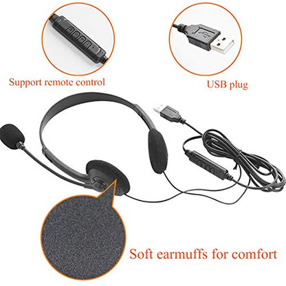 CALIDAKA USB Headset with Microphone, Lightweight PC Headphones for Business, Online Courses, Skype Chat, Call Center, Gaming, Noise Reduction