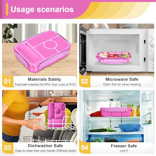 Amathley Bento Box Adult Lunch Box Kids,Lunch Containers for Adults/Kids/Toddler,5 Compartments Bento Lunch Box with Sauce Vontainers,Microwave & Dishwasher & Freezer Safe,BPA-Free (Red lily) - color: Red lily