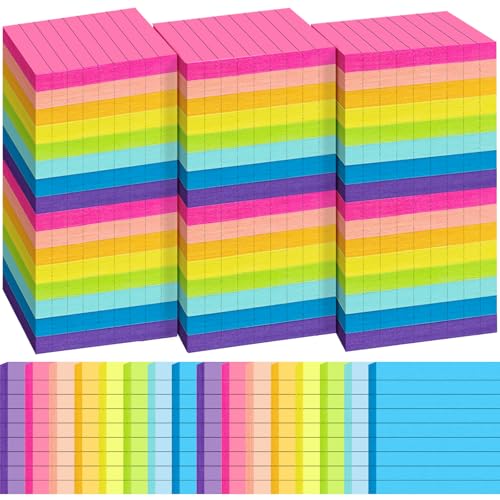 48 Pack Lined Sticky Notes 3x3 in, 8 Colors Self Sticky Notes with Lines, Post Stickies Colorful Sticky Memo Note Pads for School and Office Supplies, Multicolor - color: Multicolor