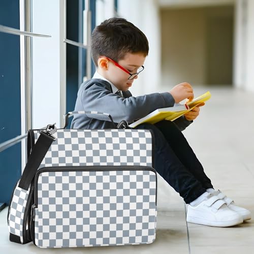 Blue and White Checkered Binder Bag 3 Ring Zipper Binders with Shoulder Strap for School Office Organizer Storage - color: Q002