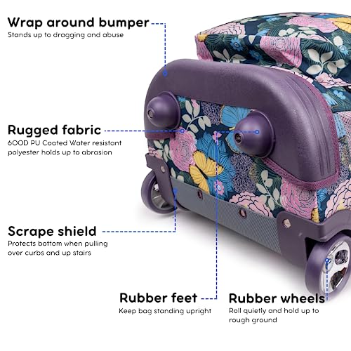 J World Sunrise Kids Rolling Backpack with Wheels for Girls Boys, Roller Bookbag for School, 18 x 13 x 9 Inches, Secret Garden - color: Secret Garden