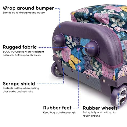 J World Sunrise Kids Rolling Backpack with Wheels for Girls Boys, Roller Bookbag for School, 18 x 13 x 9 Inches, Secret Garden - color: Secret Garden