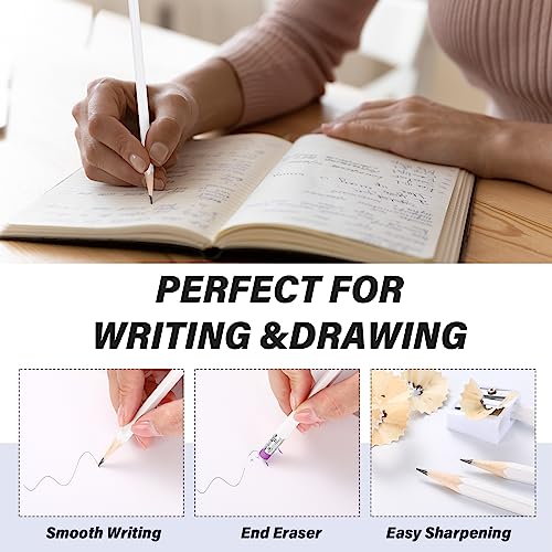 TecUnite 60 Pcs HB Pencils #2 Unsharpened Wood Cased Pencils with Eraser Hexagonal Pencil Cute Graphite No 2 Pen for Adults Gifts Exam School Office Sketching Learning(Purple Series, White) - color: Purple Series, White