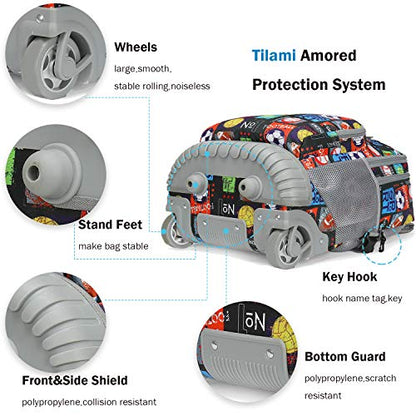 Tilami Rolling Backpack 18 inch Wheeled Laptop Backpack School College Student Travel Trip Boys and Girls, Sport Balls - color: Sport Balls Black