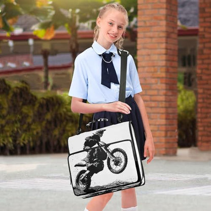 Motocross Rider Zipper Binder for School with Shoulder Strap & Extra Pockets - 1.5 Inch 3-Ring Binder Holds 500+ Sheets, Textbooks, Laptop#177