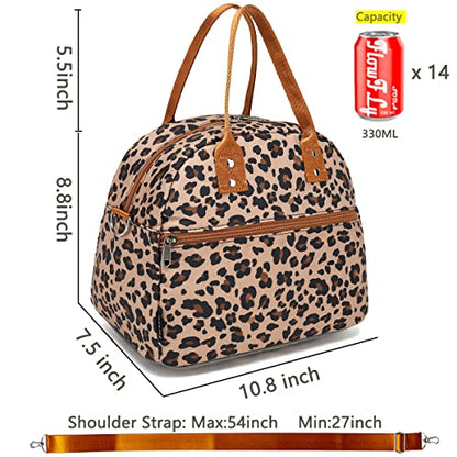 FlowFly Insulated Lunch Bag With Shoulder Strap for Women, Men, and Kids, Large and Reusable, Handle, Freezable Work and School Travel Tote and Meal Prep Organizer,Leapard - color: Leopard