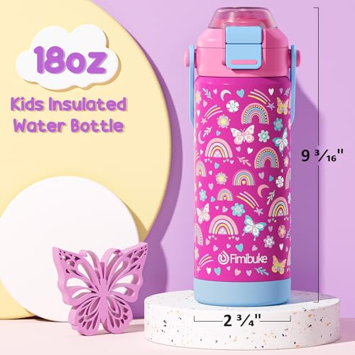 Kids Insulated Water Bottle with Pop-Open Straw & Spout 2-in-1 Lid, 18oz Leak Proof 18/8 Stainless Steel Vacuum Tumbler, BPA-Free Kids Cup For Travel School Boys Girls Toddler, Rainbow & Mermaid - color: A3.Rainbow+Mermaid, size: 18 Ounces