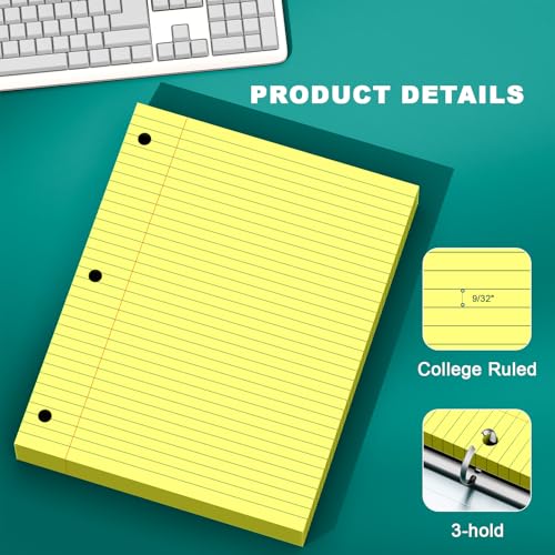 Yellow Note Pads 8 X 10.5 Loose Leaf Paper, 120Sheets, 3 Hole Punched Lined Paper, College Ruled 8 X 10.5 Notebooks, 10-1/2" X 8 Binder Writing Pads, Filler Paper for Office, School Supplies - style: Yellow-1 Pack