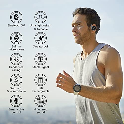 itayak Behind The Head Headphones, Bluetooth 5.0 Neckband Around Head Headphones Lightweight Small Foldable Wireless Sports Sweatproof Headset with Microphone & Carrying Case (Black) - color: Black