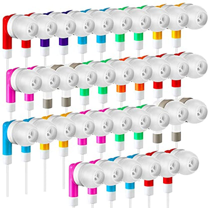 Macarrie 50 Pack Earbuds Bulk for Classroom Kids Wire Earphones Students Ear Buds Set Stereo Headphones for Kids Adults Schools Libraries, 3.5 MM Audio Jack (Mixed Colors)