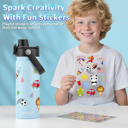 baab 20oz Kids Water Bottle, Insulated Kids Water Bottle with Lockable Spout Lid & Stickers, 18/8 Stainless Steel Vacuum Leakproof Kid Water Cup for Boy Girl & School (Navy Blue+Light Blue, 2 Pack) - color: Navy Blue+Light Blue, size: 20 Ounces