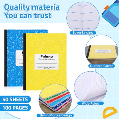 Fainne 50 Pack B5 Composition Notebooks Bulk Wide Ruled 100 Pages Composition Book 7.5 x 9.8 Inch Marble Cover Journal Notebooks for College Office Back to School Supplies(Multicolor) - color: Multicolor