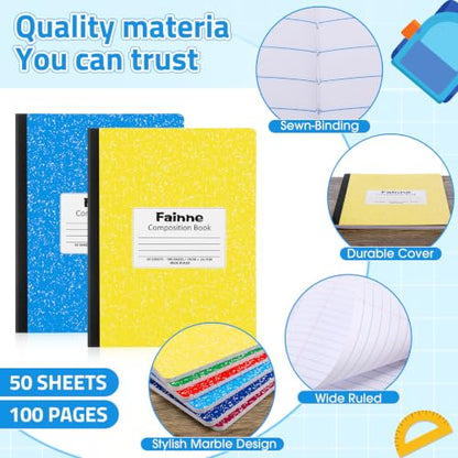 Fainne 50 Pack B5 Composition Notebooks Bulk Wide Ruled 100 Pages Composition Book 7.5 x 9.8 Inch Marble Cover Journal Notebooks for College Office Back to School Supplies(Multicolor) - color: Multicolor