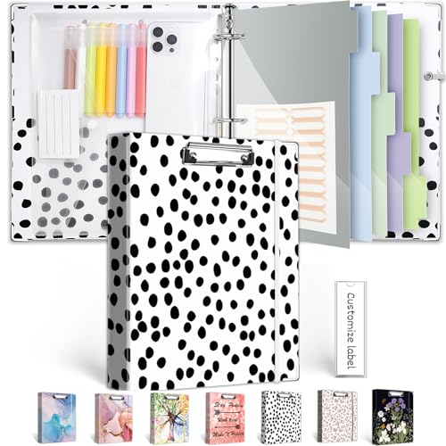 3 Ring Binder Organizer, 1 Inch Three Ring Binders with Clipboard, 5-Tabs Pockets Dividers, Transparent Plastic Folder, Pen Loop, 18 Divider Stikers, BVSSX Decorative Binder, Polka Dot, Letter Size - color: 05-polka Dot, size: 1in（Letter Size）