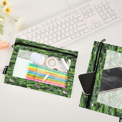 2 Pack 3 Ring Binder Pencil Pouch Dill Pickles Pencil Case Pencil Bags with Zipper, Clear PVC Binder Pockets for Office Daily Supplies - color: Color 20