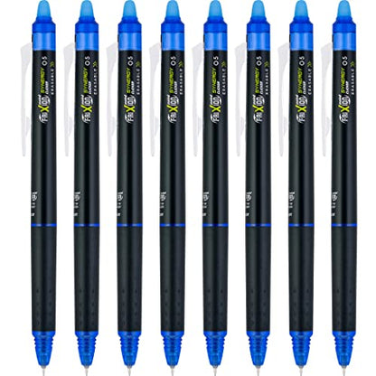 Pilot FriXion Synergy Clicker Erasable, Refillable, Retractable Gel Ink Pens, Extra Fine Point 0.5 mm, Pack of 8, Blue, FriXion Erasable Pens 0.5 - Ideal for School & Office Writing - color: Blue