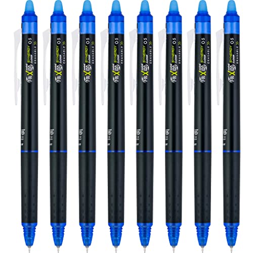 Pilot FriXion Synergy Clicker Erasable, Refillable, Retractable Gel Ink Pens, Extra Fine Point 0.5 mm, Pack of 8, Blue, FriXion Erasable Pens 0.5 - Ideal for School & Office Writing - color: Blue