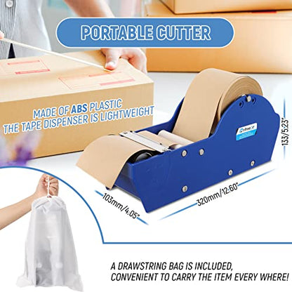Water-Activated Tape Dispenser, Manual Kraft Gum Tape Dispenser, Width Adjustable 1.18-3.15", Light Weight & Portable Packing Tape Dispenser Set, Blue - color: Blue