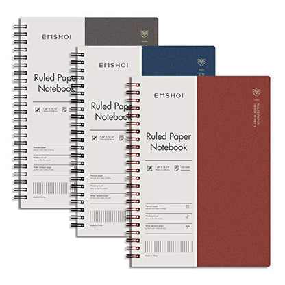 EMSHOI Lined Spiral Journal Notebook, 3 Pack, 480 Pages, B5 (7.4" x 10") | College Ruled, 100 GSM Thick Paper, Flexible Plastic Cover, for School, Student, Writing, Journaling, Work, Women & Men - color: Brown Blue Red, style: B5-Ruled