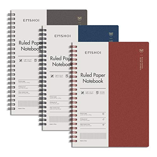 EMSHOI Lined Spiral Journal Notebook, 3 Pack, 480 Pages, B5 (7.4" x 10") | College Ruled, 100 GSM Thick Paper, Flexible Plastic Cover, for School, Student, Writing, Journaling, Work, Women & Men - color: Brown Blue Red, style: B5-Ruled