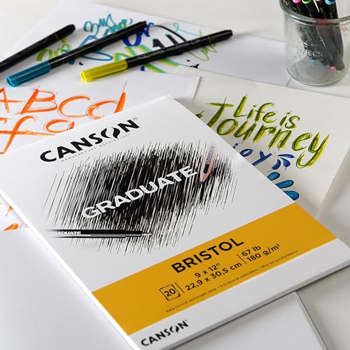 Canson Graduate Bristol Pad, Foldover, 9x12 inch, 20 Sheets | Artist Paper for Adults and Students - Drawing, Sketching, Markers and Art Journaling,White (Pack of 12) - size: 9x12 inch (Pack of 12)