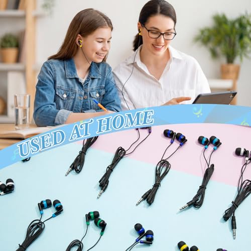 Kigeli 300 Packs Bulk Earbuds Headphones Wired Earphones for Classroom Kids Colorful in Ear Students Ear Buds with 3.5mm Jack for Laptop School Library Supplies, No Microphone (Interlaced Black) - color: Interlaced Black
