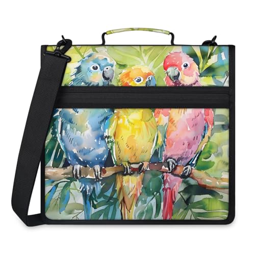 Parrot Tropical Plant Zipper Binder, 3-Ring Binder with Handle Shoulder Strap, Multiple Pockets & Storage Organizer Case - color: Multicolor 9