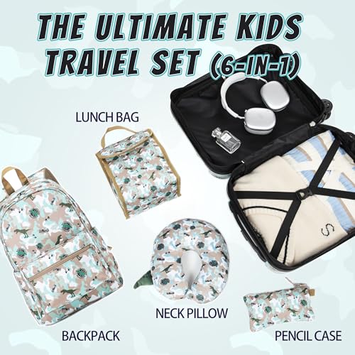 16’’ Kid’s Luggage Set with Spinner Wheels, Hardside with Suitcases,6 Piece | Carry on Luggage, Travel Rolling Luggage Airline Approved Suitcase Set with Spinner Wheels Girls Boys - color: Dinosaur