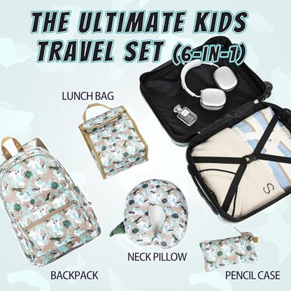 16’’ Kid’s Luggage Set with Spinner Wheels, Hardside with Suitcases,6 Piece | Carry on Luggage, Travel Rolling Luggage Airline Approved Suitcase Set with Spinner Wheels Girls Boys - color: Dinosaur