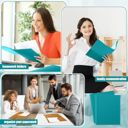 Gueevin 100 Pack Plastic Folder with Pockets, 2 Pocket Folders, Plastic Glossy Folders Fit Letter Size Paper, Heavy Duty Durable File Folder with Business Card for Home Office School (Turquoise Green) - color: Turquoise Green