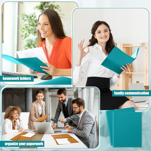 Gueevin 72 Pack Plastic Folder with Pockets, 2 Pocket Folders, Plastic Glossy Folders Fit Letter Size Paper, Heavy Duty Durable File Folder with Business Card for Home Office School (Turquoise Green) - color: Teal Green