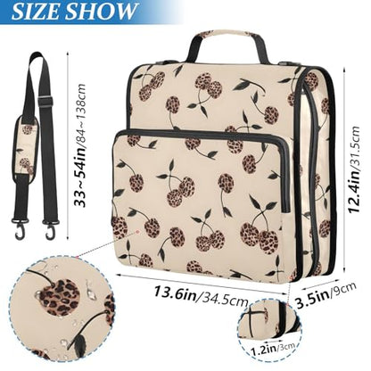 3 Ring Zipper Binder Leopard Cherry Binders Bag with Shoulder Strap 500 Sheets Paper Organizer Trapper Keeper Documents Storage File Folder for School Office - color: A430