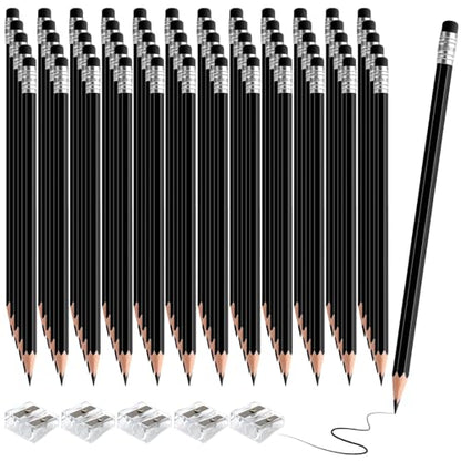 60 PCS Black Pencils Bulk with Eraser, Pre-Sharpened HB Pencils for Writing & Drawing, School Supplies for Kids Homework, Tests, Art Crafts & Teacher Grading (Black) - color: black