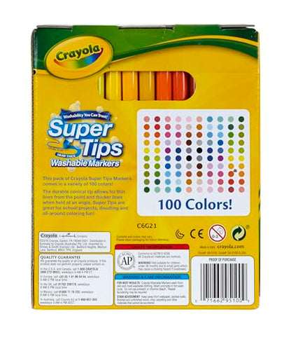 Crayola Super Tips Marker Set (100ct), Fine Point Washable Markers, Teacher Must Haves, Back to School Supplies for Kids & Adults, Art Supplies, Ages 3+ - size: 1 Count (Pack of 1)