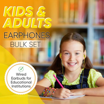 5 Pack Bulk Wired Earphones, In Ear Earbud Headphones with 3.5mm Jack, 4ft Tangle Free Cable, Comfortable Fit, Affordable and Cost Effective, Ideal for School Classroom Testing Students, Black