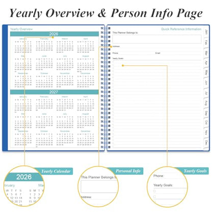 2026-2027 Planner - Planner 2026-2027 from July 2026 to June 2027 with 12 Monthly Tabs, Flexible Cover, Inner Pocket, 8.5" x 11", Blue - color: Blue, size: 8.5" x 11"